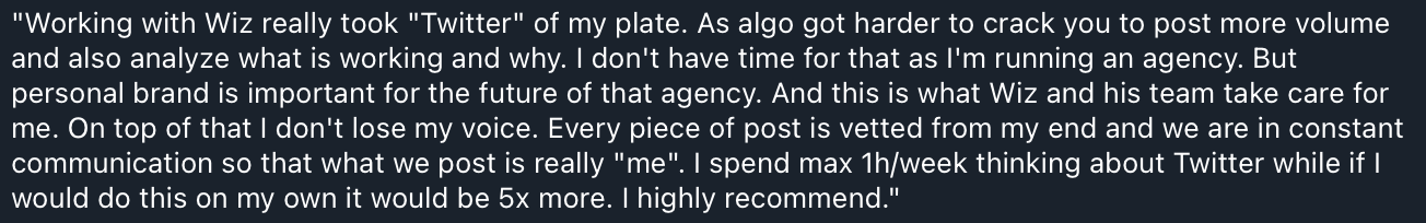Client testimonial — 1h/week on Twitter