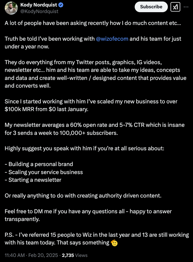 Kody Nordquist — scaled to $100K MRR from $0